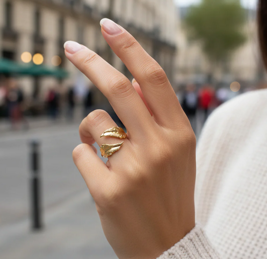 Bague Fine Ajustable Feuilles - Doré