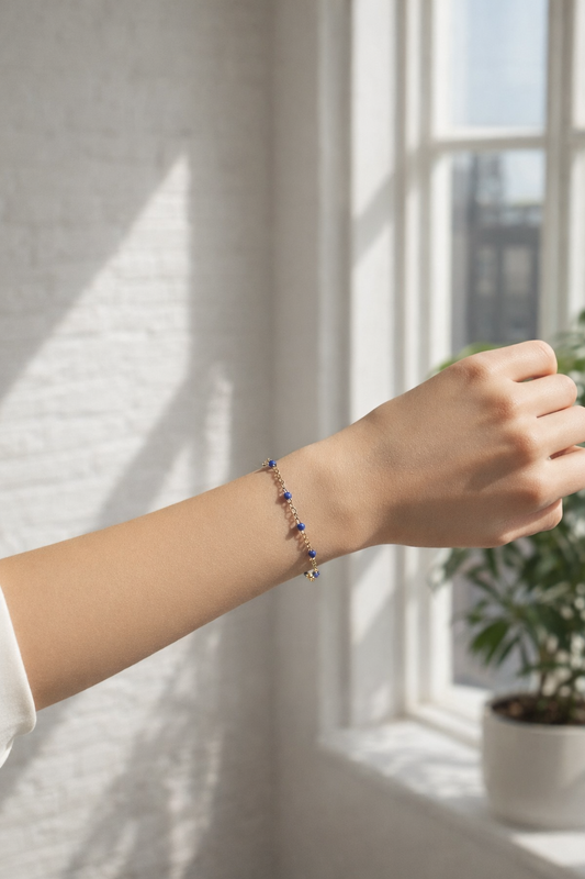 Bracelet Doré & Billes Bleues