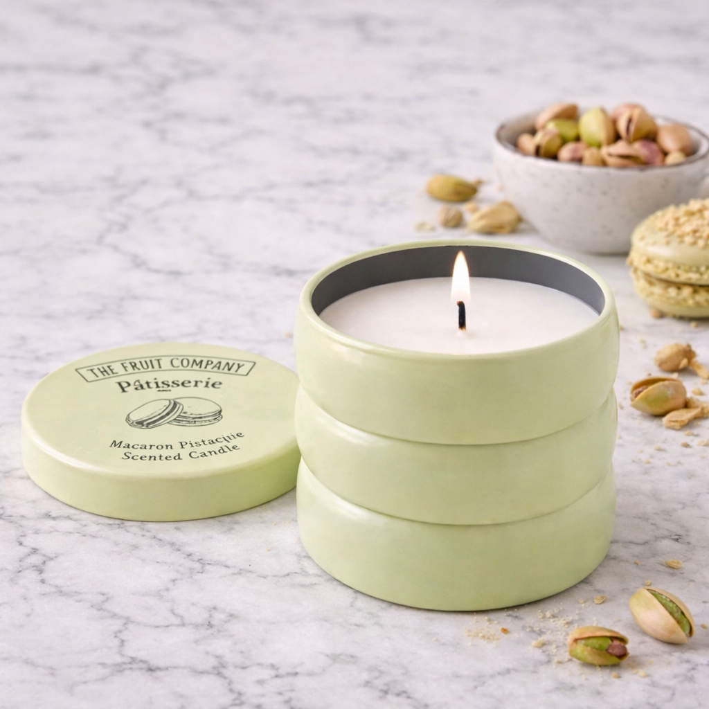 Bougie Parfumée Pistachio Macaron – Ambiance Pâtisserie Chic