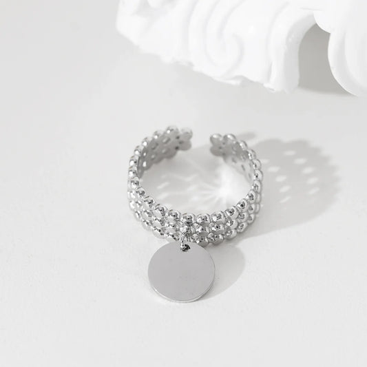 Bague argentée multi points avec pendentif rond