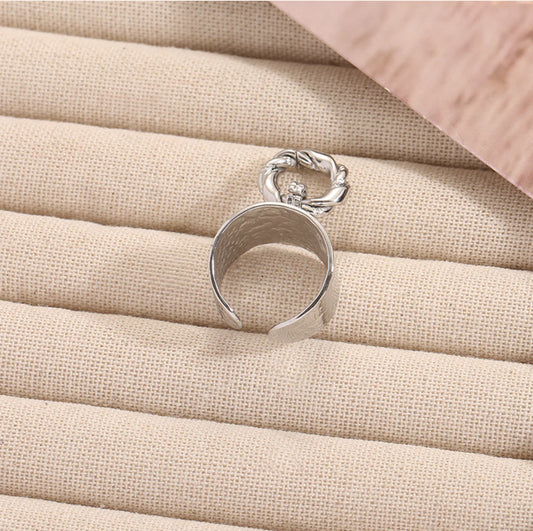 Bague Argentée Manchette Martelée Pendentif Anneau Torsadé