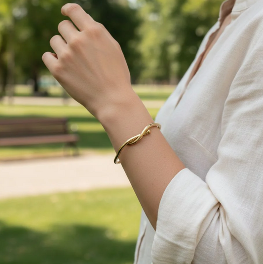 Bracelet Jonc Branches Entrelacées - Doré