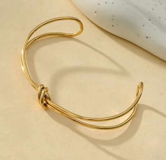 Bracelet Doré Jonc Ouvert Avec Nœud