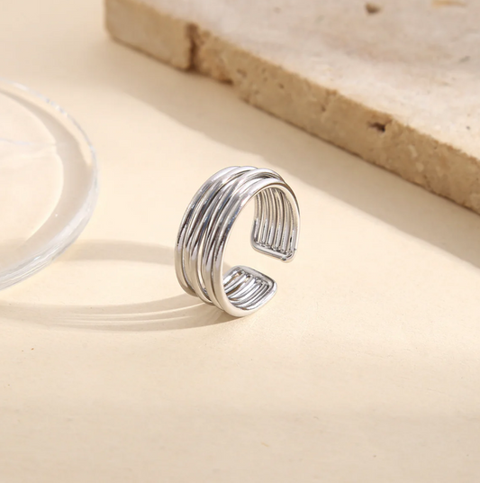 Bague Ajustable 6 Branches Fines - Argentée