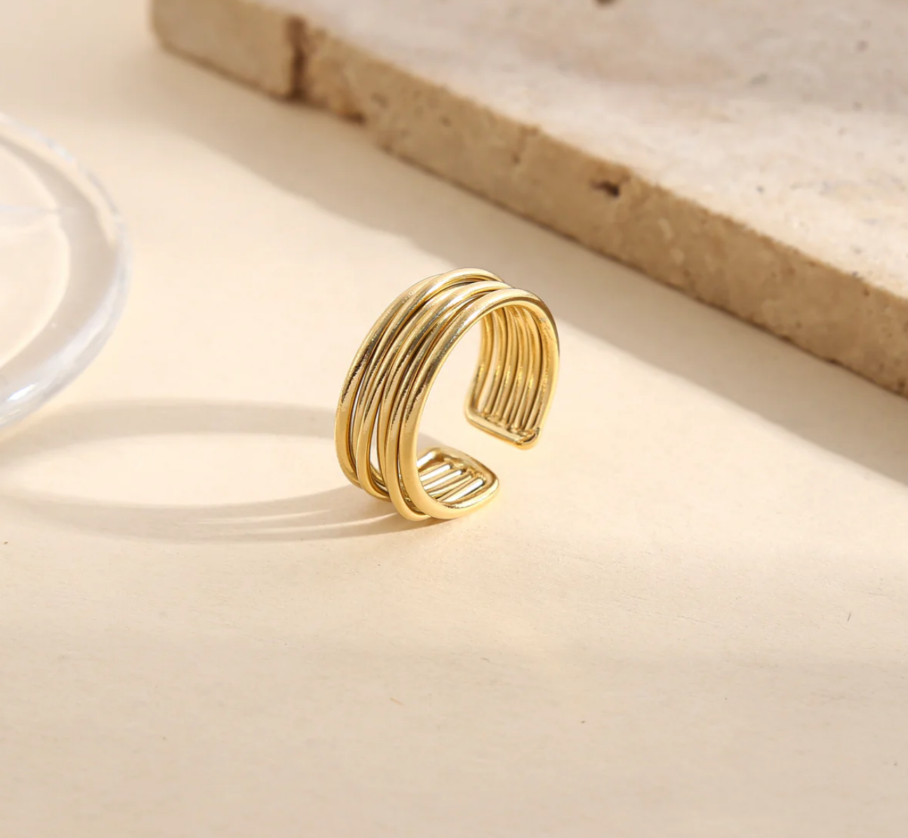 Bague Ajustable 6 Branches Fines - Doré
