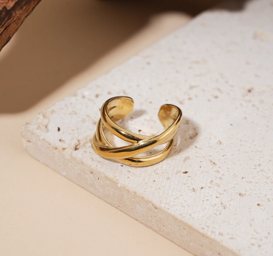 Bague double ligne croix - Doré