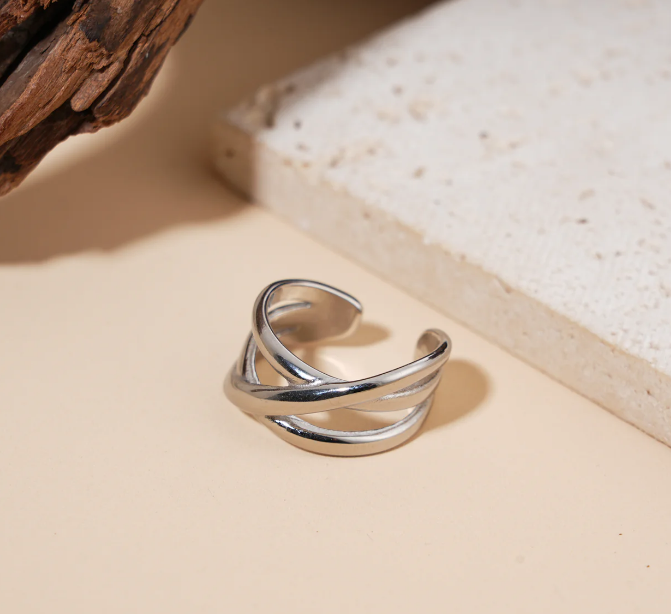 Bague Double Ligne Croix - Argenté