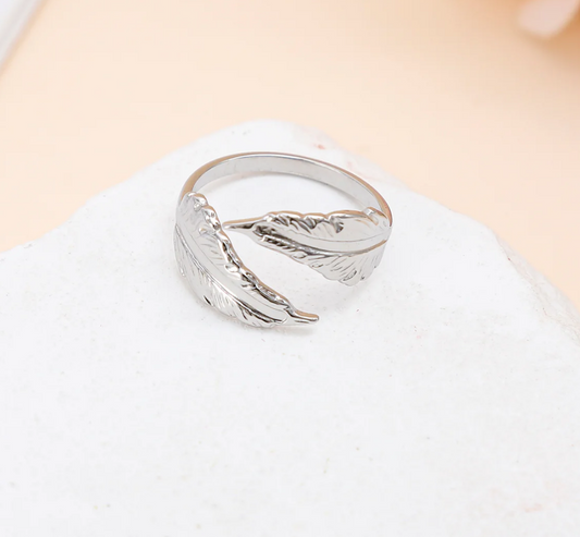Bague Fine Ajustable Feuilles - Argenté