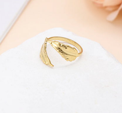 Bague Fine Ajustable Feuilles - Doré