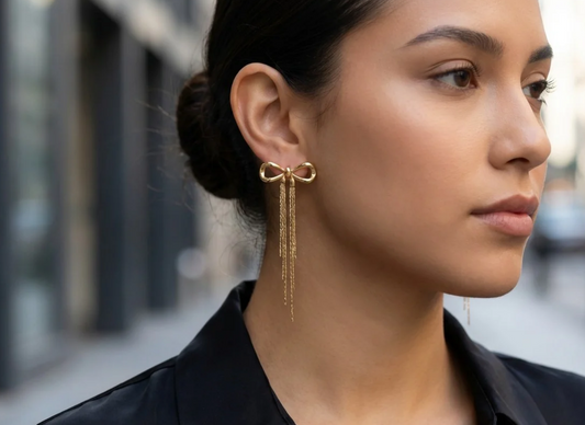 Boucles d’Oreilles Nœud & Franges - Dorées