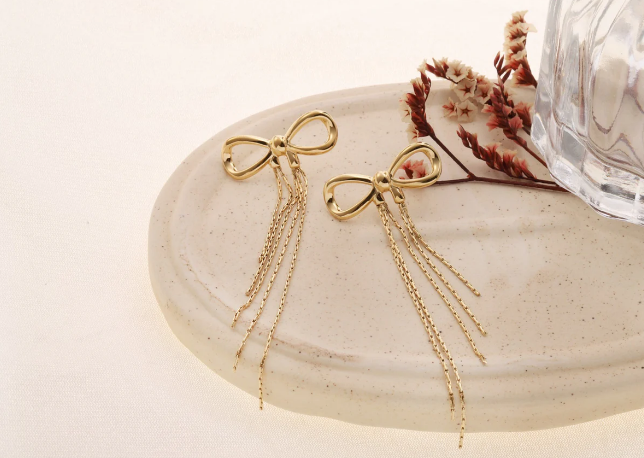 Boucles d’Oreilles Nœud & Franges - Dorées
