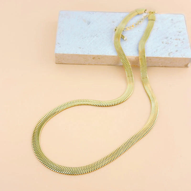 Collier Chaîne Plate Serpent - Doré