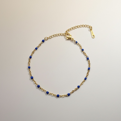 Bracelet Doré & Billes Bleues