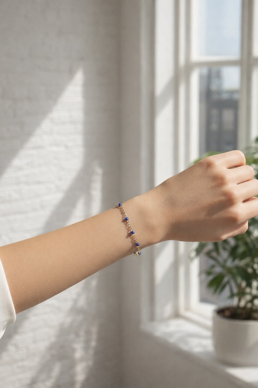 Bracelet Doré & Billes Bleues