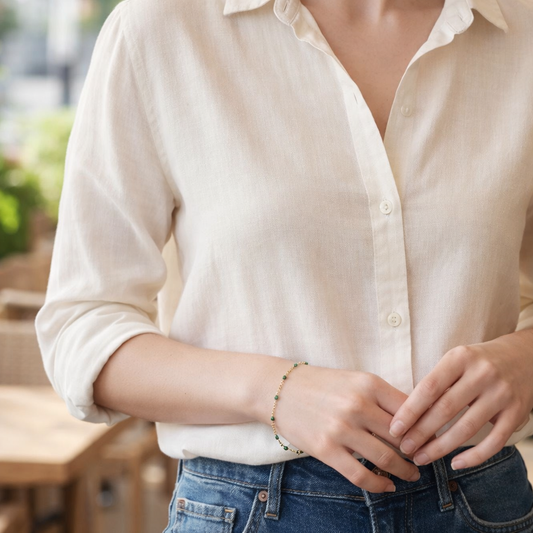 Bracelet Doré & Billes Vertes