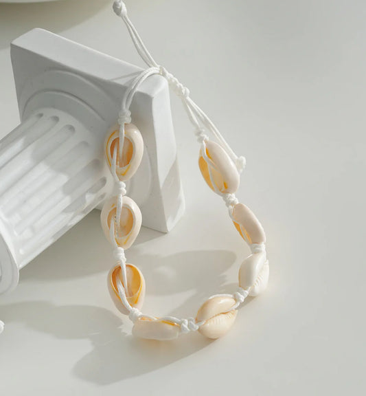 Chaîne de cheville fil blanc avec coquillages 🐚