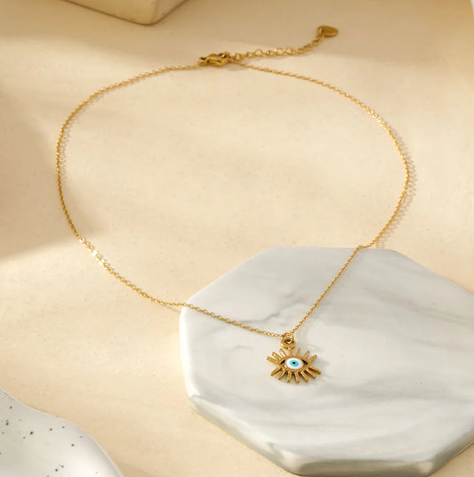 Collier Chaîne Fine Dorée Avec Pendentif Œil Protecteur
