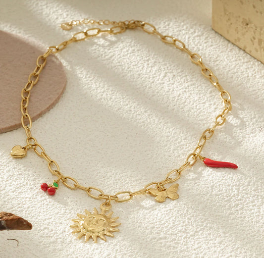 Collier Chaîne Dorée Avec Charms Jardin