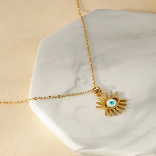 Collier Chaîne Fine Dorée Avec Pendentif Œil Protecteur
